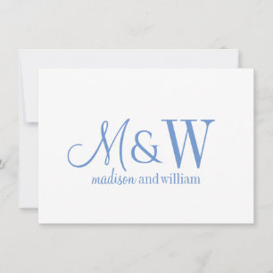 Carte De Correspondance Couple Monogramme Minimaliste Bleu Script & Serif