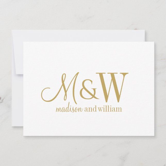 Carte De Correspondance Couple Monogramme minimaliste Gold Script & Serif (Devant)