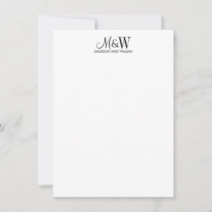 Carte De Correspondance Couple Monogramme minimaliste noir blanc