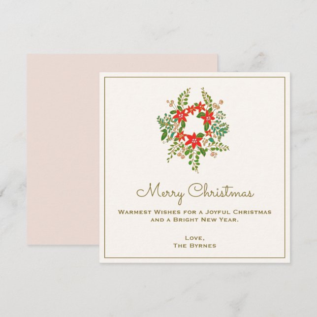 Carte De Correspondance Courbe de Noël traditionnelle Poinsetta (Devant / Derrière)