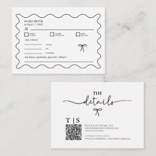 Carte De Correspondance Courbe ondulée noir et blanc monochrome RSVP QR Co