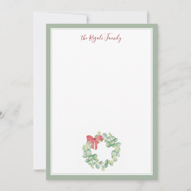 Carte De Correspondance Couronne de Noël aux couleurs rouge et verte à l'a (Devant)