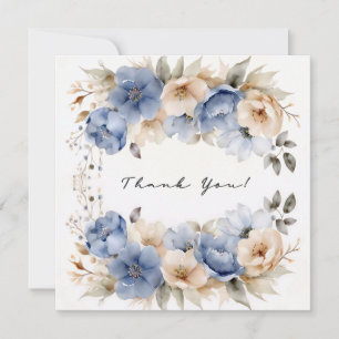 Carte De Correspondance Couronne florale bleue et ivoire pour remerciement