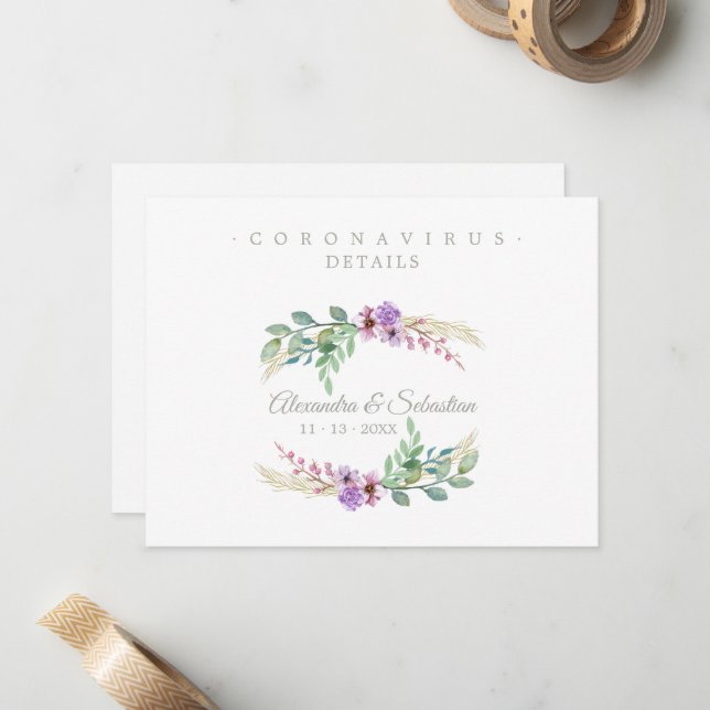 Carte De Correspondance Covid19 Details Sophisticated Lilac Chic Wreath (Devant/Arrière en situation)