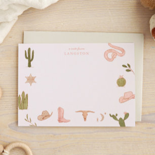 Carte De Correspondance Cowgirl occidentale rose pour enfants