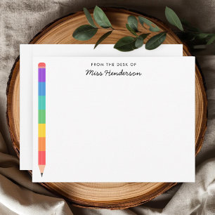 Carte De Correspondance Crayon arc-en-ciel pour enseignante de maternelle