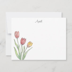 Carte De Correspondance Crayon, stylo et encre couleur trois tulipes