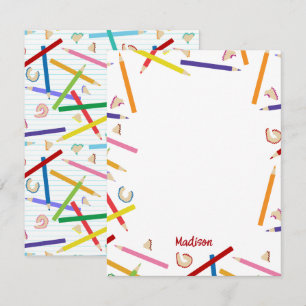 Carte De Correspondance Crayons colorés Motif Enfants Nom personnalisé
