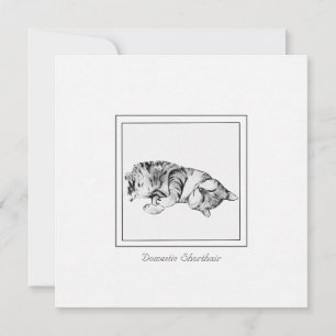 Carte De Correspondance Croquis minimaliste de chalet et de chat au charbo