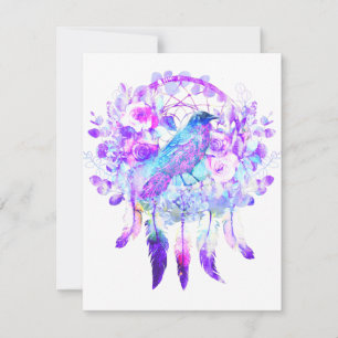 Carte De Correspondance Crow Dreamcatcher Blue Purple Floral