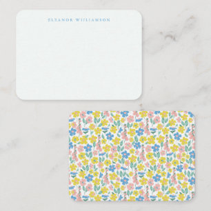 Carte De Correspondance Cute Blue Jaune Floral Nom personnalisé Enceinte c