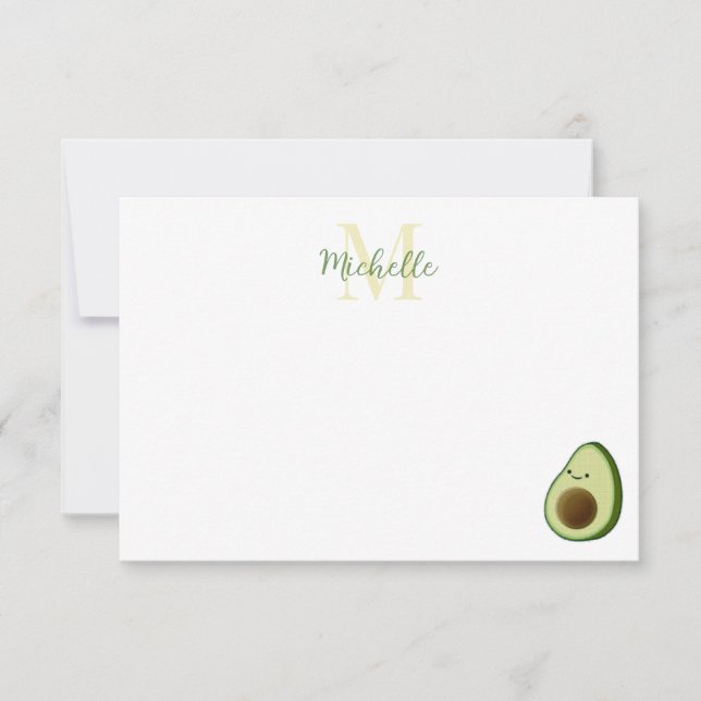 Carte De Correspondance Cute Cartoon Avocado Custom Monogram (Devant)