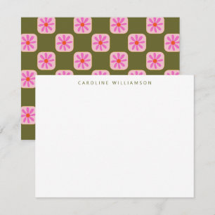 Carte De Correspondance Cute Checkerboard Fleur Vert rose Personnalisé