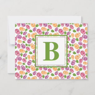 Carte De Correspondance Cute Girly Floral Custom Monogramme initial vert