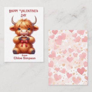Carte De Correspondance Cute Highland Cow Kid's Valentine Classroom Party