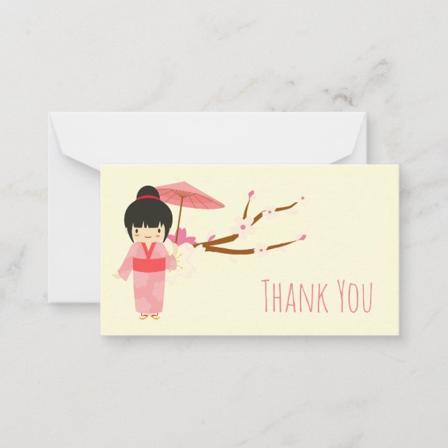 Carte De Correspondance Cute japonaise rose cerise Blossom Geisha (Devant)