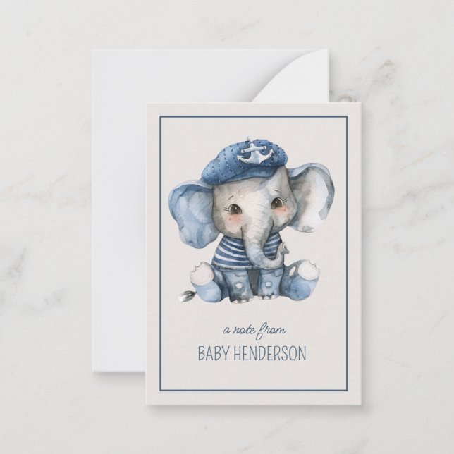 Carte De Correspondance Cute Nautique Bleu Baby Elephant Personnalisé (Devant)