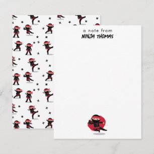 Carte De Correspondance Cute Ninja Warrior Black & Red Kids Nom personnali
