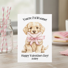 Carte De Correspondance Cute Puppy You're PAWsome Pink Kids Valentine's 