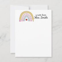 Cute Rainbow Pencil Pomme Enseignant "A Note From"