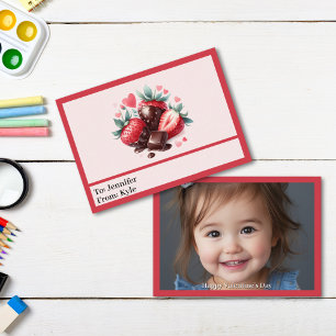 Carte De Correspondance Cute Red & Pink Strawberry Photo Saint-Valentin