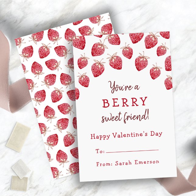 Carte De Correspondance Cute Red Strawberries Valentine (Cute Red Strawberries Valentine Note Card)