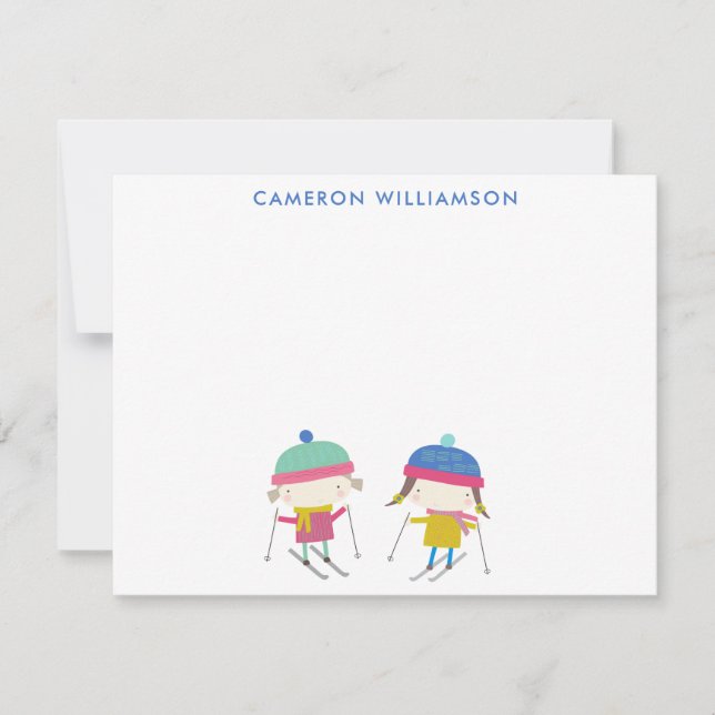 Carte De Correspondance Cute Winter Skiing Kids Papeterie personnalisée (Devant)