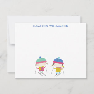 Carte De Correspondance Cute Winter Skiing Kids Papeterie personnalisée