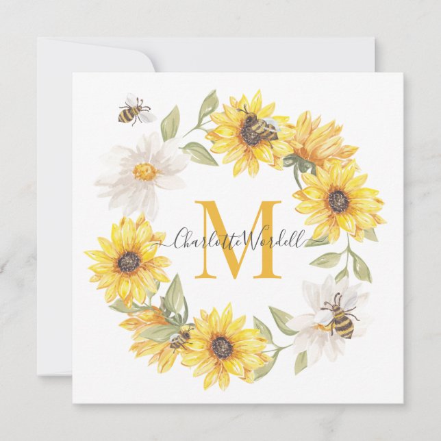 Carte De Correspondance Daisies Abeilles de miel Monogramme (Devant)