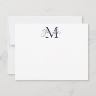 Carte De Correspondance Damas décoratif bleu nuit et gris Monogramme