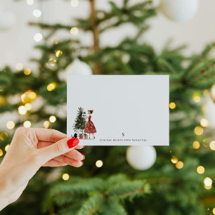 Carte De Correspondance Dame de Noël Vintage avec Chat Personnalisé