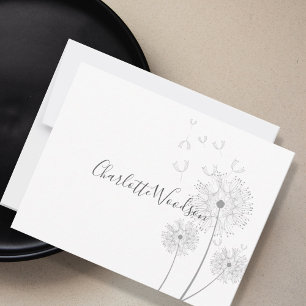 Carte De Correspondance Dandelion Fleurs soufflant Dans Le Vent Script Nom