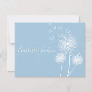 Carte De Correspondance Dandelion Flowers Dusty Blue Script Name Note Card
