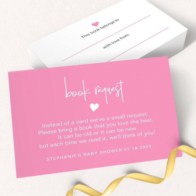 Carte De Correspondance Demande de livre rose profonde Billet pour bébé fi (Créateur téléchargé)