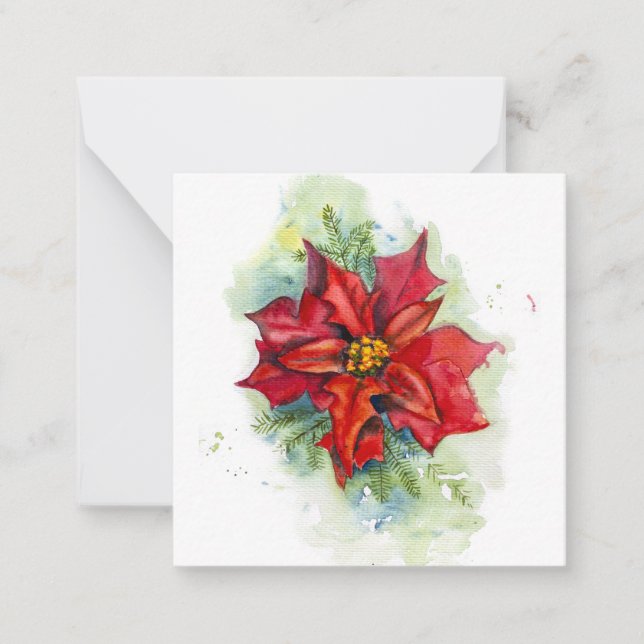 Carte De Correspondance Dessin aquarelle fleur rouge Noël (Devant)