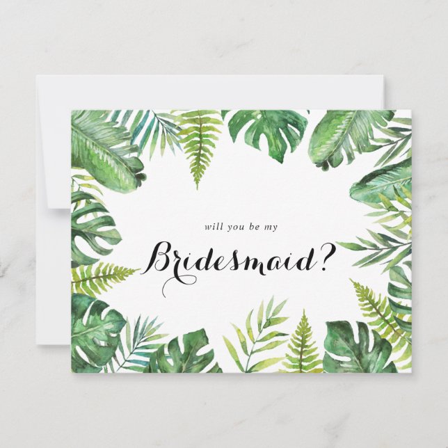 Carte De Correspondance Destination Tropical Green Bridesmaid Proposition (Devant)