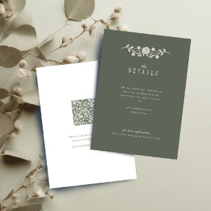 Carte De Correspondance Détails de mariage en dentelle florale verte sauge