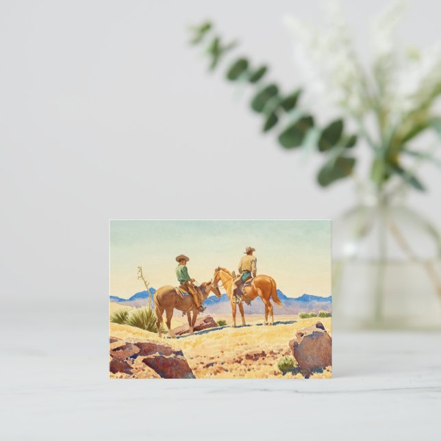 Carte De Correspondance Deux cowboys à cheval par Maynard Dixon (Debout devant)