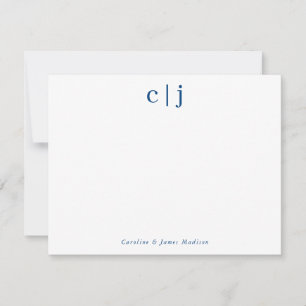 Carte De Correspondance Deux Monogrammes initiaux Marine Blue Couple papet