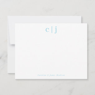 Carte De Correspondance Deux Monogrammes initiaux Papeterie Couple Bleu Cl