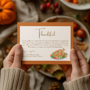 Carte De Correspondance Dinde de Thanksgiving à l'aquarelle reconnaissante