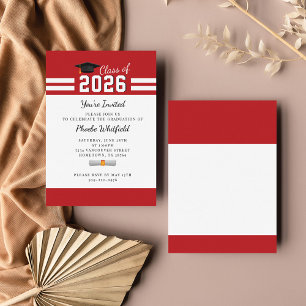 Carte De Correspondance Diplômé Moderne Rouge Blanc Simple Remise des Dipl