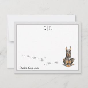 Carte De Correspondance Doberman Dog Greg Border Monogramme & Your Name