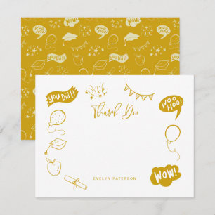 Carte De Correspondance Doodle de graduation moderne Merci jaune