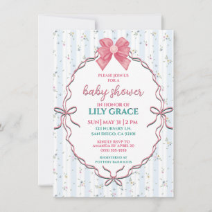 Carte De Correspondance Douce Baby Shower Ruban & Fleurs rayées