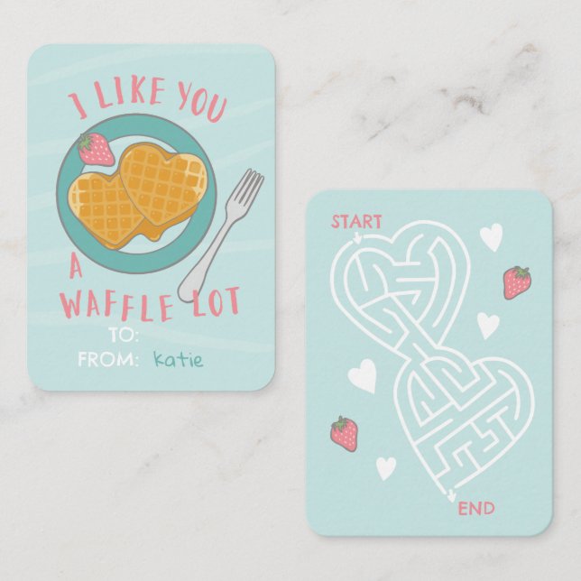 Carte De Correspondance Douce, Saint-Valentin de la salle de waffles en fo (Devant / Derrière)