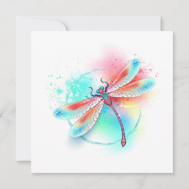 Carte De Correspondance Dragonfly rouge sur l'arrière - plan aquarelle (Devant)