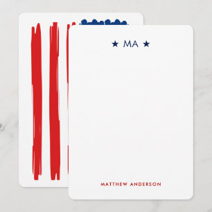 Carte De Correspondance Drapeau américain Monogramme et nom Stabilisation