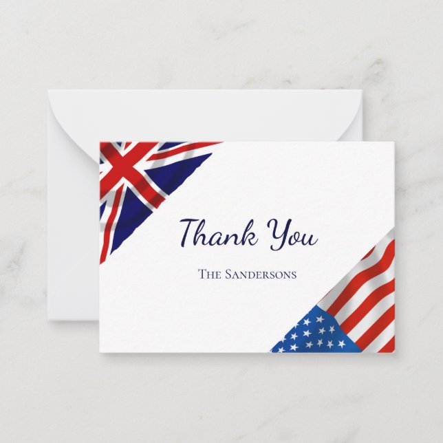 Carte De Correspondance Drapeaux américains britanniques Mariage Merci (Devant)