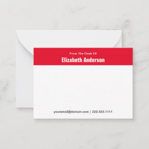 Carte De Correspondance Du bureau de blanc et rouge Votre nom